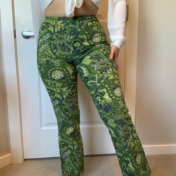 Vintage Green Patterned Pants - Picture 2 of 9